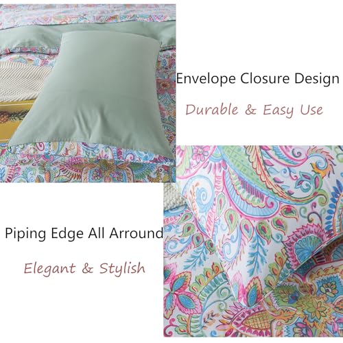 FADFAY Paisley Duvet Cover Set Queen Bohemian Damask Paisley Bedding Luxurious Pink Boho Paisley Comforter Cover Set 100% Cotton Ultra Soft Quilt Cover with Hidden Zipper Closure 3 Pieces, Queen Size FADFAY