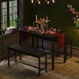 Tatub Dining Table Set for 4, 3-Piece Kitchen Table with 2 Benches, Space-Saving Dining Room Set for Breakfast Nook and Small Spaces, Black Tatub