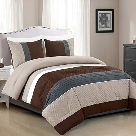 WPM 3 Piece Brown Beige King Comforter Modern Design King Comforter Set. Multicolor Grey/Coffee Brown/Beige Taupe Color All Season Down Alternative Bedding Decor- Leni (King) WPM WORLD PRODUCTS MART