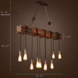 KJLARS Farmhouse Chandelier Wood Hanging Industrial Pendant Lighting Vintage Ceiling Light Fixture 10 Light for Pool Table Kitchen Island Bar Bedroom Dining Living Retro Hanging Lamp (43.31 inches) KJLARS