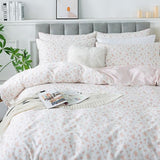 FADFAY Full Duvet Cover Set Pink Floral Comforter Cover 100% Cotton Girls Pink White Flower Bedding Garden Style Blush Bedding for All Season Soft Bedding with 2 Pillowcases, Full FADFAY