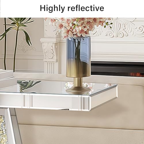 GA Home Silver Mirrored Console Table with Crushed Diamond Inlay, 39.37" Long Narrow Hallway Table for Entryway Foyer, Modern Glass Sofa Tables for Living Room GA Home