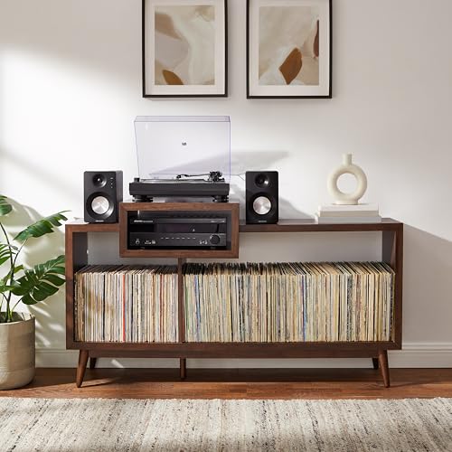 Crosley Furniture Nashville Mid Century Modern Console Record Player Stand, Stores Up to 280 Vinyl Records, Large, Brown Crosley Furniture