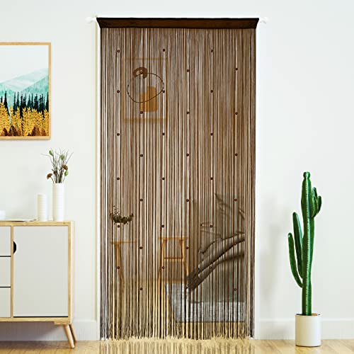 YaoYue Beaded Curtain Door String Curtains for Doorway Tassels Beads Hanging Fringe Hippie Room Divider Window Hallway Entrance Wall Closet Bedroom Privacy Decor (39×79in/100×200cm, Coffee) YaoYue