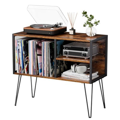 Vfelf Record Player Stand, Record Player Table with Vinyl Storage Holds up to 230 Albums Storage Cabinet Turntable Stand Album Shelf and Holder