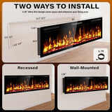 Kucreiheat 60" WiFi Electric Fireplace with Crackling Sound, Smart Linear Fire Place for Living Room, Recessed & Wall Mount Heater, 750/1500W, App & Remote Control, Timer, Log Flame Kucreiheat