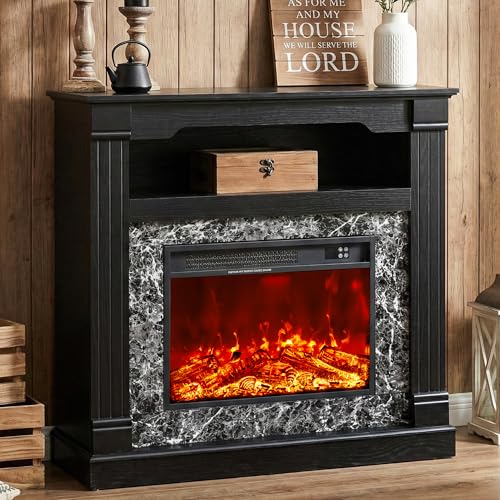 40" H Electric Fireplace with Mantel, 23" 4800 BTU Freestanding Electric Fireplace for Small to Medium Rooms, Heating to 60-99°F, LED Flame, Overheat Protection, Remote Control, Black Wood Grain ViridKnot