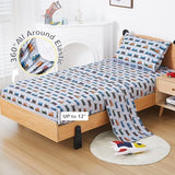 Viviland 3 Pieces Boys Grey Twin Sheet Set - Soft Microfiber Fitted Flat Sheets & Pillowcase - Retro Train Print Bedding Sets - for Kids & Toddlers Viviland