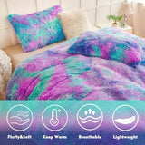 PERFEMET Fuzzy Girls Bedding Set Full Size 3 Pieces Luxury Purple and Teal Faux Fur Fluffy Comforter for Kids Teens Ultra Soft Warm Tie Dye Velvet Plush Shaggy Bed Comforter Sets(Purple Teal, Full) PERFEMET