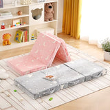Givjoy Foldable Floor Mattress for Kids, Glow in The Dark Pink Moon Toddler Washable Tri Folding Floor Mat for Nap Daycare, Child Trifold Futon Sofa Bed with Storage Bag for Playroom Girls and Boys Givjoy