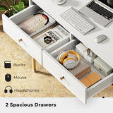 SUPERJARE 35.4" White and Gold Desk with 2 Drawers, Modern Makeup Vanity Desk with Padded Stool, Small Computer Desk Home Office Desk for Writing Study Bedroom SUPERJARE