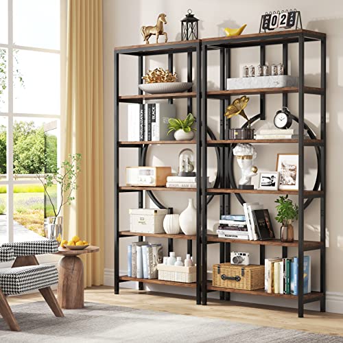 Tribesigns 70.9 Inch Vintage Industrial 6-Tier Bookshelf with Open Shelves and Sturdy Metal Frame - WoodArtSupply