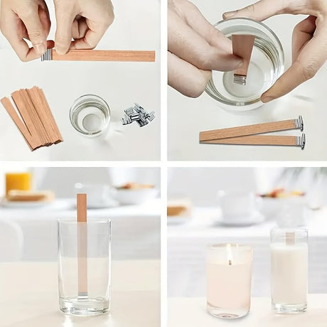 Wood Wicks for Candles Making,50pcs Wooden Candle Wicks,50pcs Wick Stickers,for Soy Wax, Beeswax, Coconut Wax - DIY Candle Making Supplies for Beginners & Professionals Blingfun