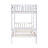 VINGLI Twin Over Twin Solid Wood Bunk Bed with LED Lights, USB Ports, and High Guardrails - White VINGLI