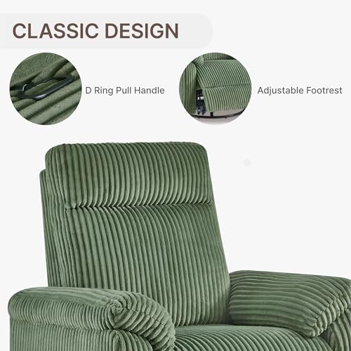 KISLOT Swivel Rocker Recliner for Adults, Corduroy 360 Degree Swivel Glider Recliner Manual 3-Position Adjustable Easy Assembly for Small Space Living Room Nursery Bedroom