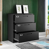 Letaya Lateral 3 Drawer File Cabinets with Lock, Metal Filing Storage Vertical Cabinets,Home Office Furniture for Organization Hanging Letter/Legal/F4/A4(Black) Letaya