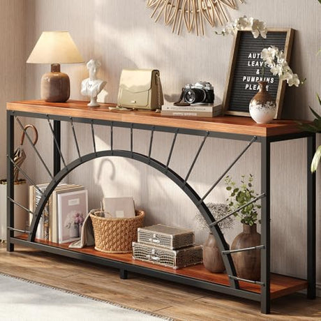 70.9 Inch Console Table, Extra Long Industrial Sofa Tables, 2-Tier Behind Couch Table, Foyer Tables for Entryway, Hallway, Living Room, Unique Design UNIQUITE