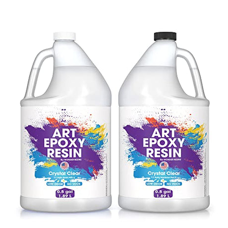 Art Epoxy Resin – 1 Gallon Kit – Clear Art Resin 1:1 Ratio for Craft, Jewelry, Coasters, Painting, Tumblers - No VOCs, High Gloss, Easy to Use (0.5 Gallon Resin + 0.5 Gallon Hardener) Wonder Resins