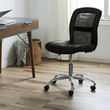 Serta Essential Armless TaskChair, Small Desk Chairs with Wheels, Breathable Mesh Back and Faux Leather, Quality Foam Cushion Seat for Comfort, Minimal Design for Vanity Table, Black Serta