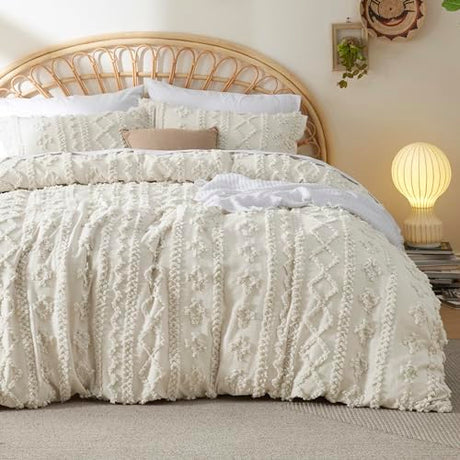 Bedsure Boho Twin Duvet Cover, Soft & Comfortable Elegant Design Boho Bedding for Decoration, Machine Washable Comforter Cover for All Seasons,Includes 1 Duvet Cover & 1 Pillow Sham,Beige Bedsure