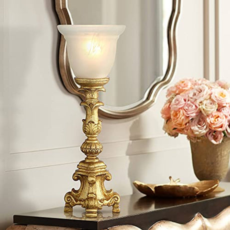 Regency Hill Traditional Glam Console Accent Table Lamp 18" High French Gold Uplight Alabaster Glass Shade Decor for Living Room Bedroom House Bedside Nightstand Office Reading Family Regency Hill