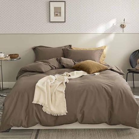 Nanko King Size Comforter Set Brown, All Season Soft Down Alternative Duvet Insert, Microfiber Filling Bed Sets, Modern Farmhouse Bedding Sets in a Bag for Women Men 104 x 90 inch 3 PCS Dark Coffee Nanko