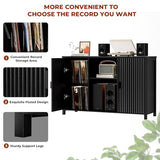 BROTTAR Large Record Player Stand with Vinyl Storage, 47" Wood Turntable Stand with Open Shelves and Fluted Doors, Vinyl Record Storage Cabinet Holds Up to 480 Albums for Music Room Living Room, Black BROTTAR