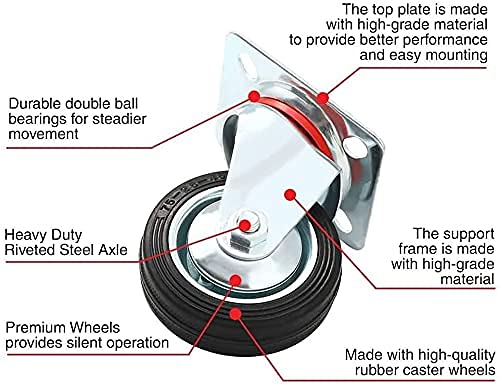 Online Best Service 12 Pack 3" Swivel Caster Wheels Rubber Base with Top Plate & Bearing Heavy Duty (12 Pack - no Brake) Online Best Service