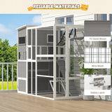 Large 4-Tier Outdoor Cat Enclosure Walk-in Catio with Weatherproof Solid Wood House, Connect to Window, 4 Platforms, 4 Private Resting Rooms & Bridge, for Multiple Cats (Grey) GZPATICY