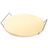 ZENFUN Round Pizza Stone with Wooden Peel and Metal Carry Rack 12 In Cooking Pizza Stone for Oven Baking and BBQ Grilling Round Baking Stone Cordierite Pizza Cooking Pan Free Bamboo Pizza Peel Paddle ZENFUN