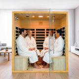 Homsido 3-4 Person Sauna, Hemlock Wooden Indoor Far Infrared Home Sauna Room 11 Low EMF Infrared Carbon Panels with Tempered Glass Door,Bluetooth Speakers 7 Chromotherapy Lights（220V, 2880W） Homsido