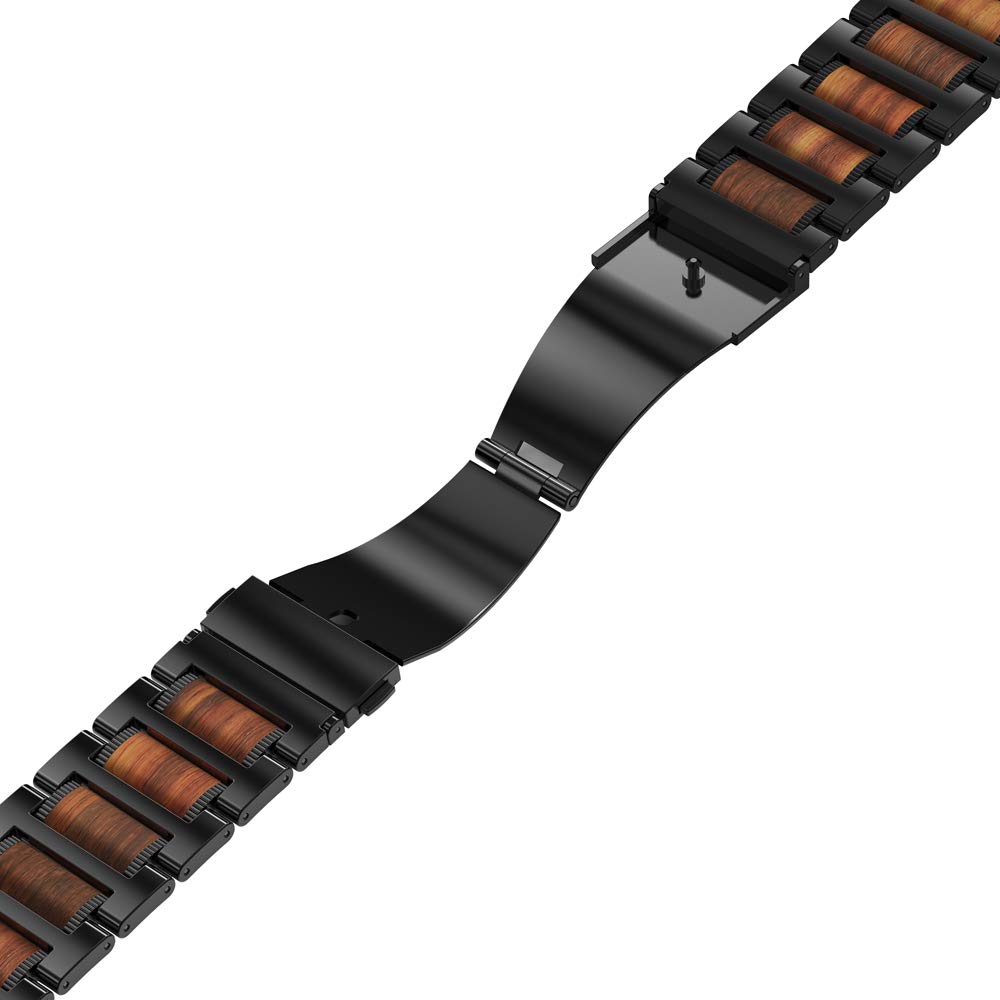 iiteeology Compatible with Apple Watch Band, Natural Wooden Steel Link Bracelet for iWatch Ultra 2/ Ultra/Series 1-10 49mm 46mm 45mm 44mm 42mm - Black iiteeology