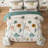 WONGS BEDDING Floral Quilt Set Queen,Green Yellow Floral Botanical Bedspread Bedding Set with 2 Pillowcase,Lightweight Summer Farmhouse Coverlet Set for All Season (96"x90") WONGS BEDDING