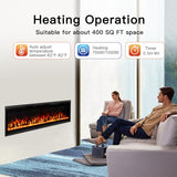 TUAN Electric Fireplace Inserts, Ultra Thin Wall Mounted Fireplace with Remote Control, Multicolor Realistic Flame, Touch Screen, Thermostat, Timer, 750w/1500w (Log & Crystal Included) (60 inch) TUAN
