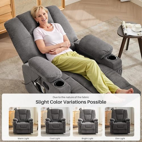 Recliner Chair with Massage and Heat,Chenille Recliner Sofa Chairs for Adults,Wall Hugger Recliners for Living Room, Reclining Armchairs with Cupholders, Dark Gray BAMCANFUR