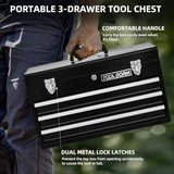 Tool Dorm 20.3“ Metal Tool Box with Drawer Portable Steel Metal Tool Box with Protective Liner and Metal Latch Closure and Lock for Garage, Home and Warehouse (Black-3 Drawers) TOOL DORM