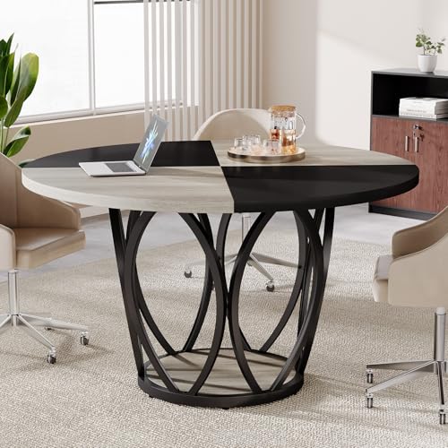 Tribesigns 47-Inch Round Conference Table for 4-6, Modern Meeting Table, Wooden Meeting Seminar Table, Simple Office Table for Office Conference Room Tribesigns