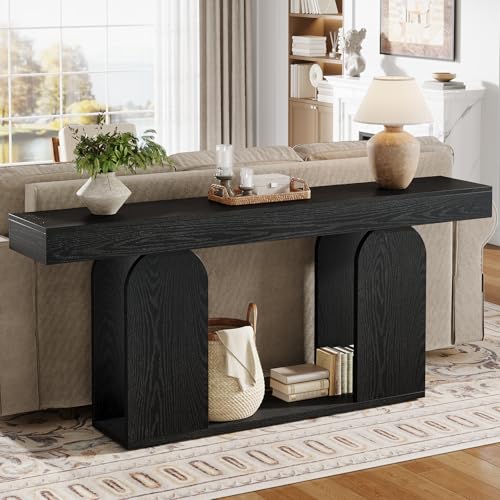 Tribesigns 70.9-Inch Extra Long Sofa Table, Farmhouse Console Tables with Wood Frame and Storage Shelf, 2-Tier Wood Table Behind Couch for Living Room, Hallway, Foyer, Black Tribesigns