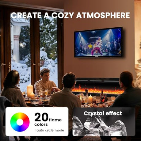 Marsail 50″ Electric Fireplace Heater with App & Remote Control, 5300 BTU Heat Output, Ultra-Slim Wall-Mounted or Recessed Electric Fireplace Inserts with Timer, 20 Flame Colors,SLELF02B-50 Marsail