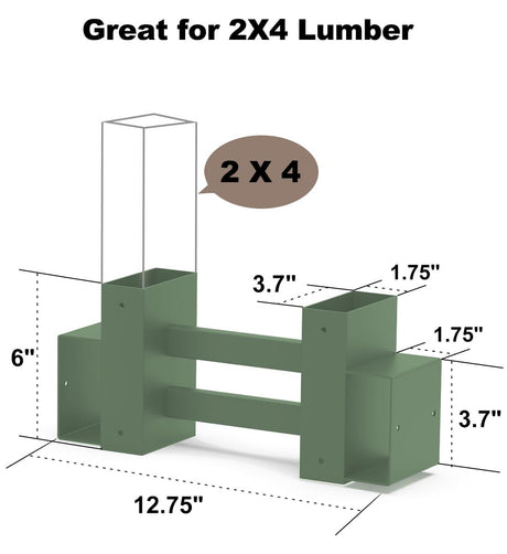 Fiwithy Outdoor Firewood Rack Bracket Kit with 4 Support Bars for Fire Wood Pile Storage, Heavy Duty DIY Fireplace Log Stacking Stand Holder for 2x4 Lumber, Green, 1 Pair Fiwithy