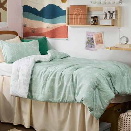 Bedsure Twin/Twin XL Comforter Set - Sage Green Bed Set, 2 Pieces Cute Floral Bedding, 1 Soft Reversible Botanical Flowers Comforter and 1 Pillow Sham Bedsure