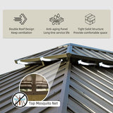 Domi Hardtop Gazebo 12x18FT, Outdoor Gazebo with Galvanized Steel Double Roof, Aluminum Frame, Built-in Gutter System, Curtain and Netting, Metal Gazebo Pavilion for Patio Deck Garden, Brown domi outdoor living