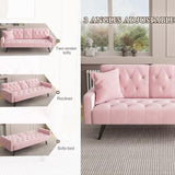 Modern Velvet 2 in 1 Futon Sofa Bed,Convertible Folding Sleeper Bed Couches with 2 Pillows,73" Tufted Recliner Love Seat with Golden Chrome Legs for Living Room Apartment Office (Pink) Anwick
