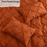 VACVELT 5 Piece Pinch Pleated Duvet Cover Full/Queen Size Set, Burnt Orange Pintuck Duvet Cover with Zipper & 8 Ties, Shabby Chic Microfiber Duvet Cover + 2 Pillow Shams + 2 Pillowcases, No Comforter VACVELT