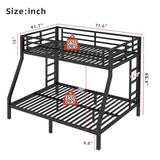 HKOLIE Twin Over Full Bunk Bed, Metal Bunk Bed Frame Heavy Duty Bunk Beds Loft Bed Frame with Ladder and Guardrail Metal Slats No Box Spring Required for Adults Teens, Black HKOLIE