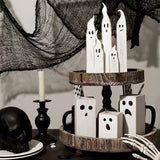 Halloween Table Decorations Indoor: Farmhouse Halloween Cute Ghost Decorations, Slender White Ghosts Wood Plank Signs Set, Rustic Tiered Tray Decor Wooden Ghost Desk Office Decor for Home Kids Treory