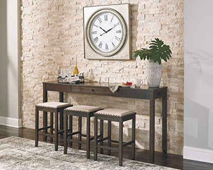 Signature Design by Ashley Rokane Urban Farmhouse 25" Counter Height Dining Room Table Set with 3 Bar Stools, Brown - WoodArtSupply