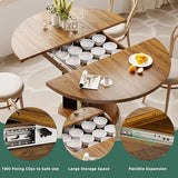 CABZOON 47-63in Extendable Round Dining Table for 4-8 Modern Round Kitchen Table Circle Dining Table with 2-Tier Storage Shelf, Space Saving Expandable Wood Oval for Living Room Walnut CABZOON