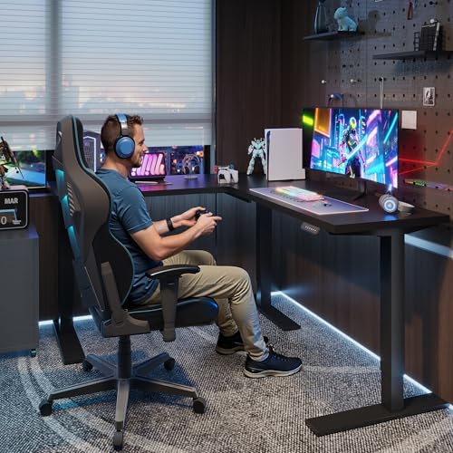 SANODESK Electric Height Adjustable 3-Leg L Shaped Standing Desk Frame, Support up to 220lbs, Sit Stand Ergonomic L Desk Frame Only, Black SANODESK