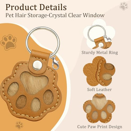 ZooWhale Classic 3 Pcs Dog Fur Storage Keychain,Cute Pet Fur Keepsake Leather Keychain for Collecting Cat and Dog Hair pet Memorial Gifts for Dogs，Black White Brown ZooWhale